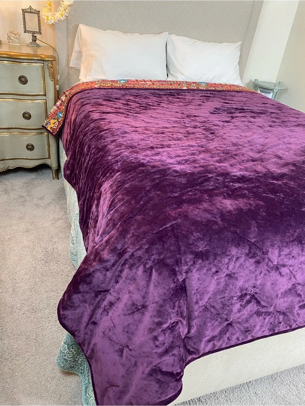 Velvet bedspread Reversible purple/ multi colored BOHO
